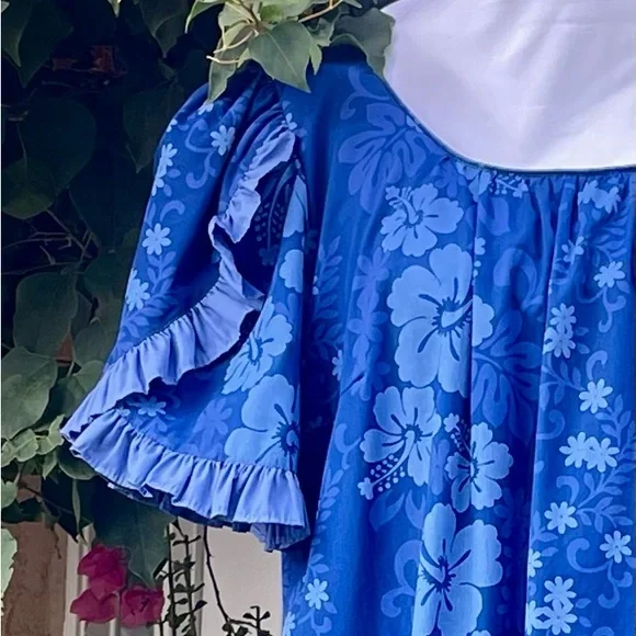 Princess Kaiulani Hawaiian Muumuu Royal Blue Maxi Dress Women’s 16 Vintage - Picture 5 of 13
